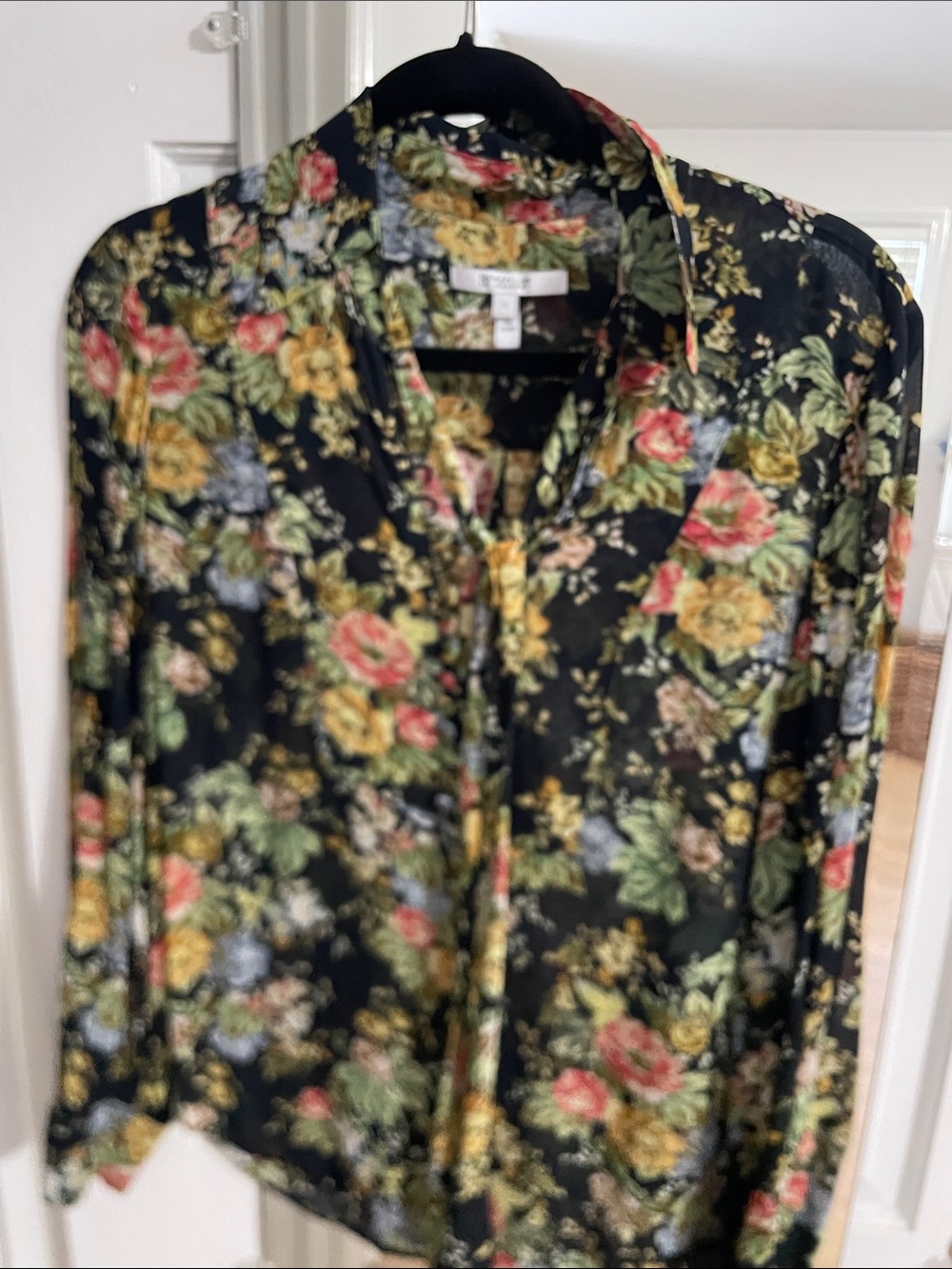Derek Lam Black Floral Button-Up Blouse